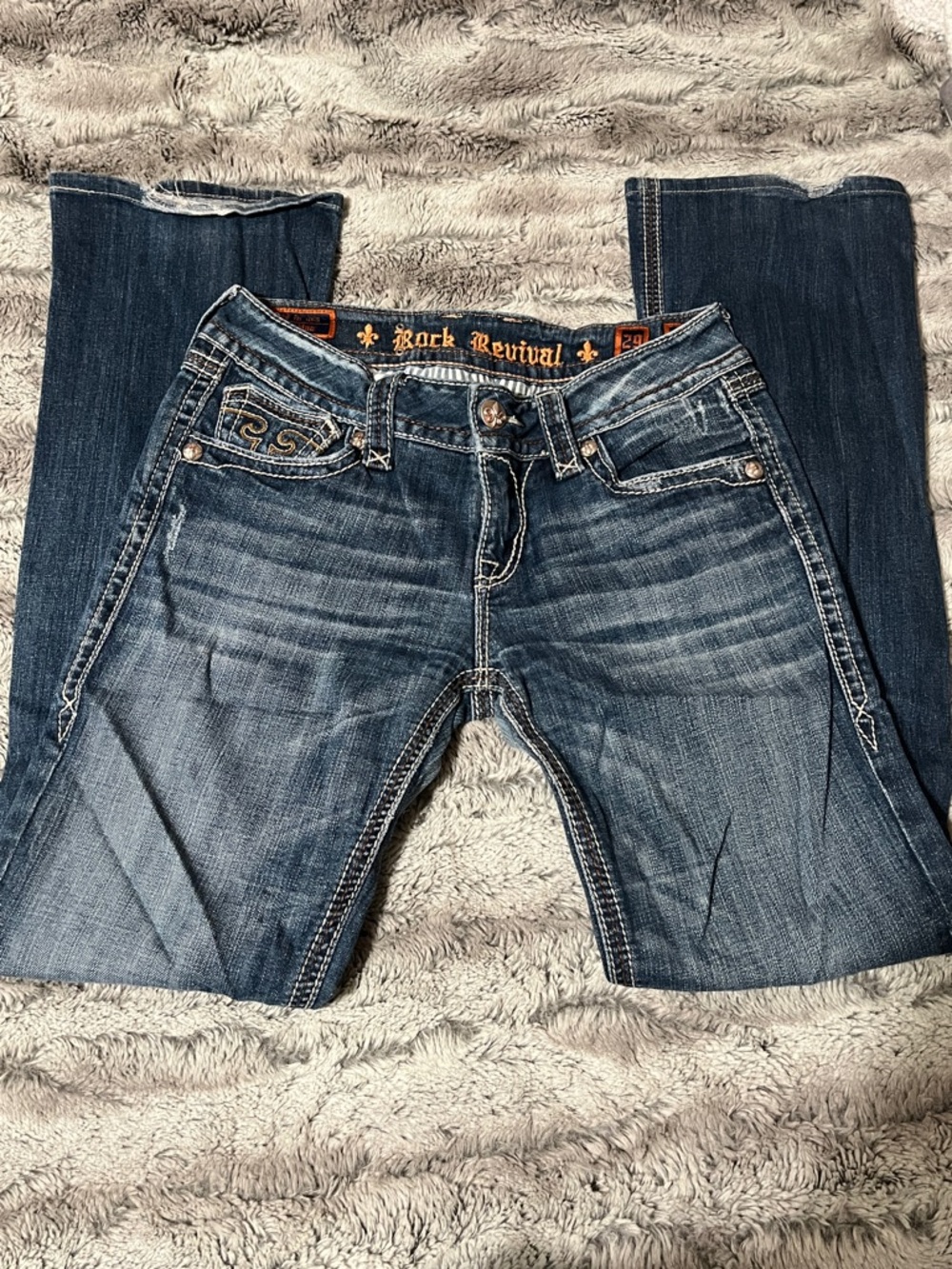 Rock Revival Women's Dark Blue Boot Cut Jeans with Embroidered Pockets